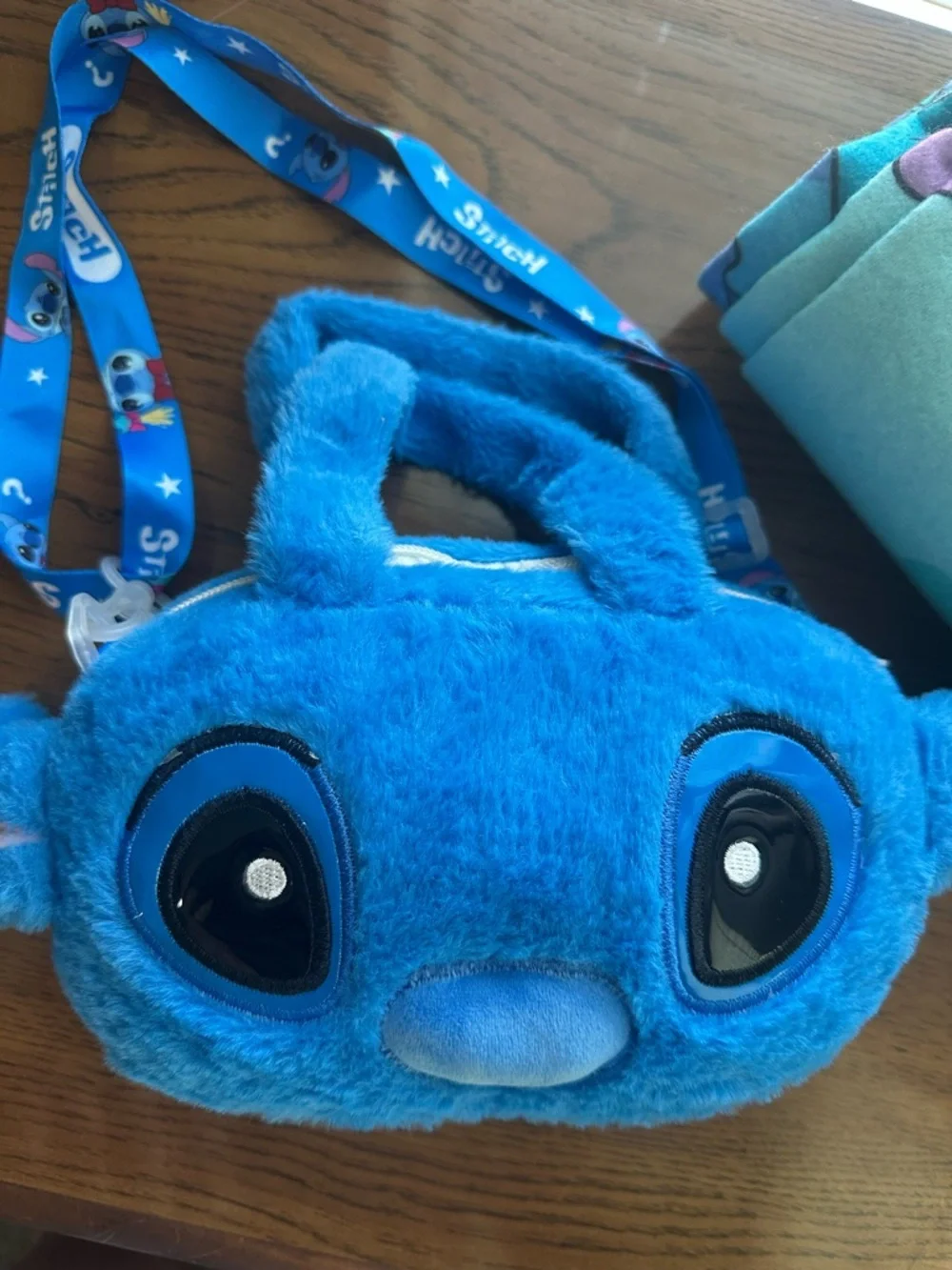 Disney Stitch Plush Head Crossbody Bag & wallet and Picnic Outdoor Blanket Set